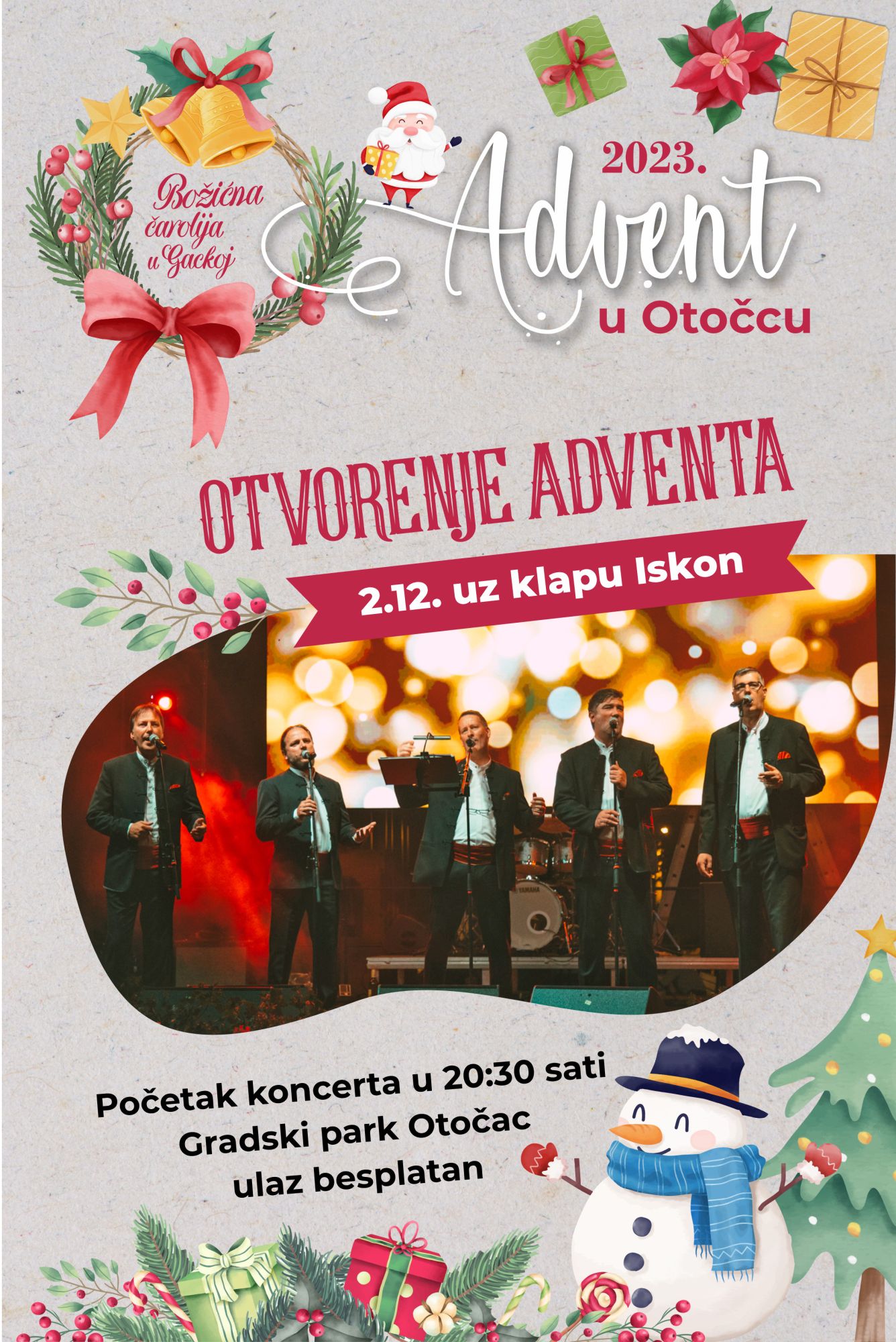 Klapa Iskon 2. prosinca svojim će koncertom otvoriti Advent u Otočcu